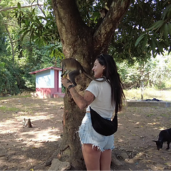 Woman with mona Monkey