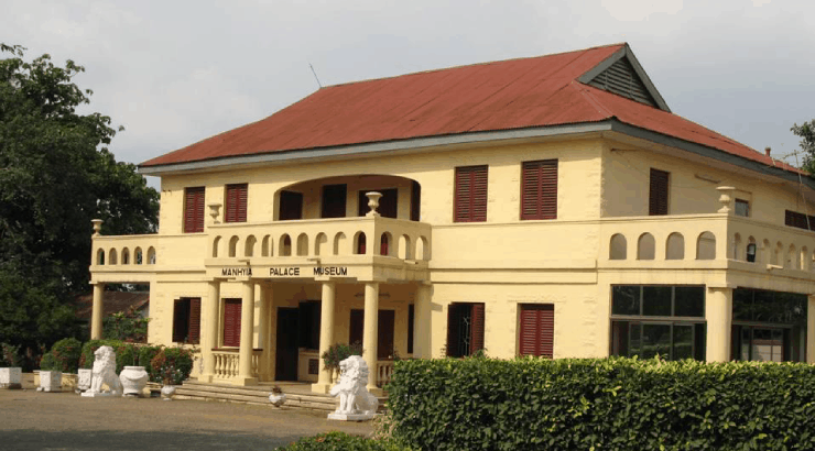 Eye-level view of a historical Asante palace with traditional architecture