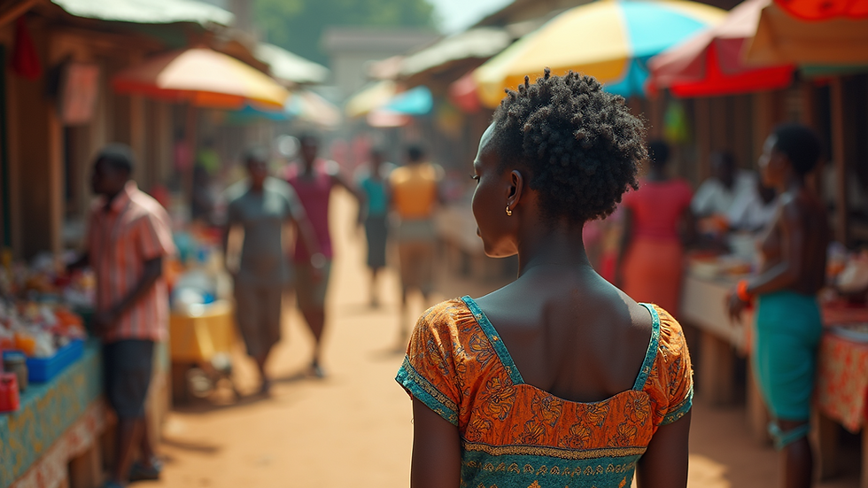 High angle view of a colorful Ghanaian market in Cape Coast