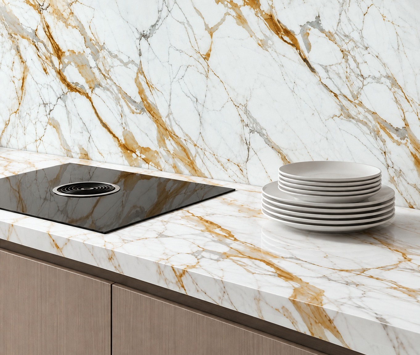CALACATTA GOLD: zona de cocción en cocina. Inspiración del catálogo.