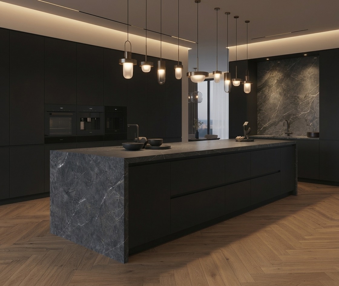 PIETRA GREY: isla de cocina. Inspiración del catálogo.