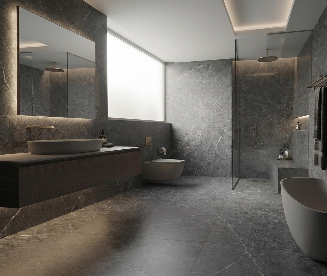 PIETRA GREY: ambiente de baño. Inspiración del catálogo.