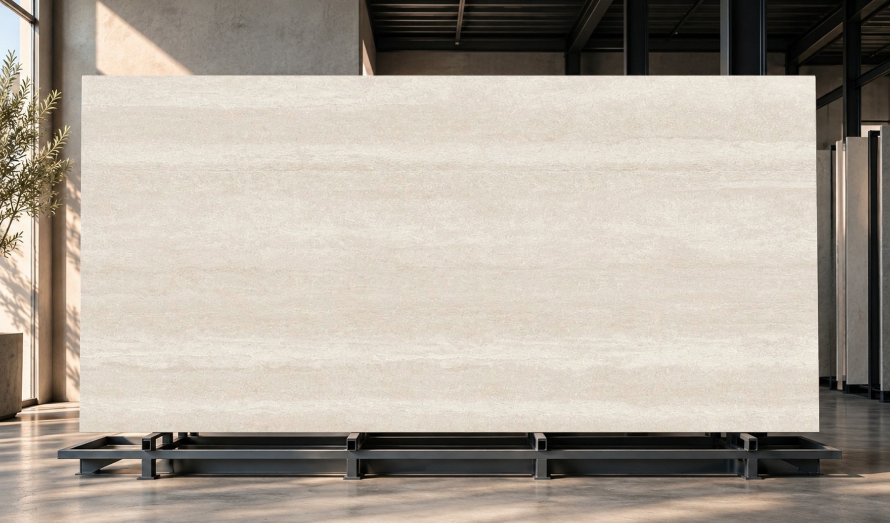 ARGENTA: placa de piedra sinterizada presentada en un ambiente.