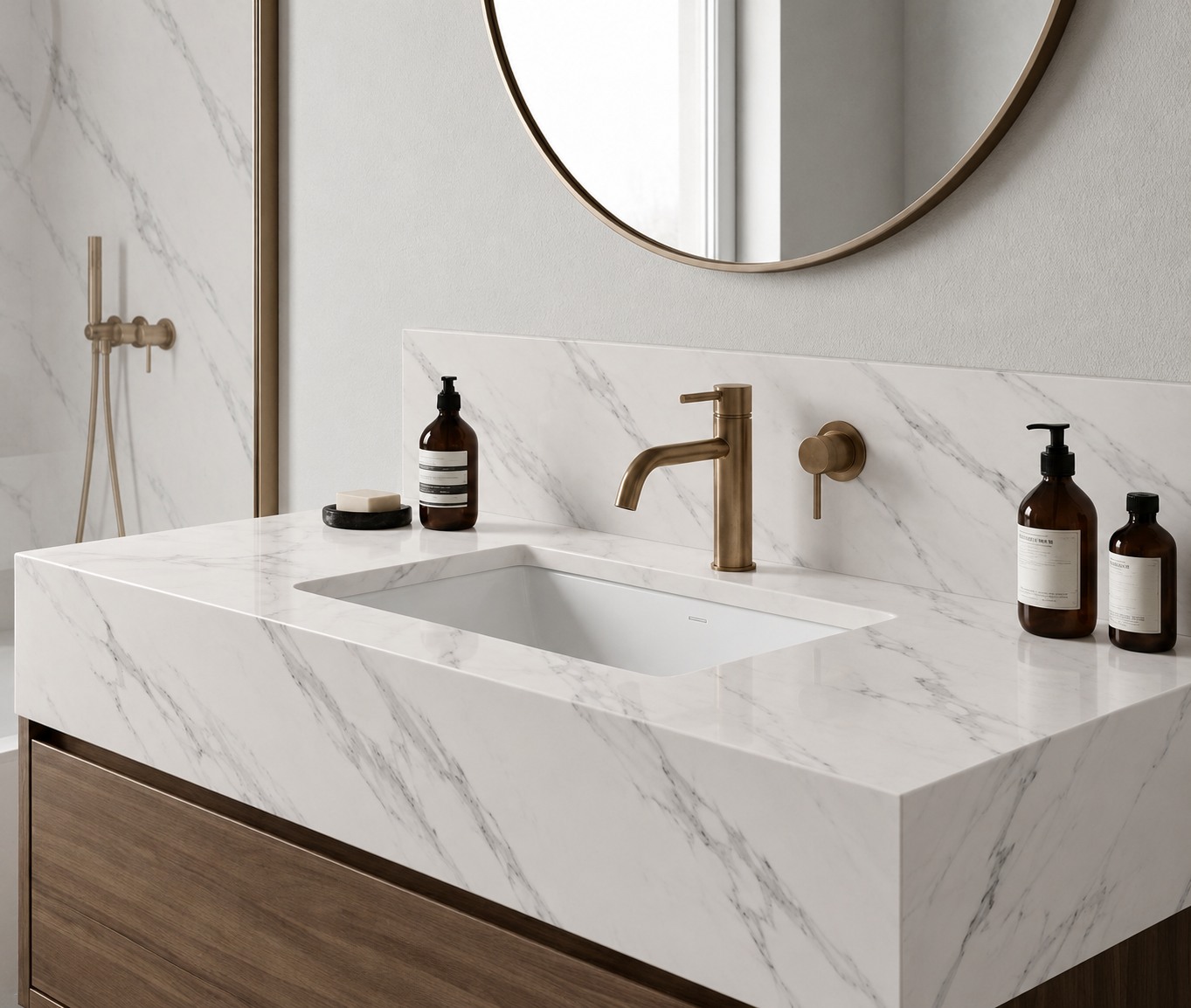 CARRARA WHITE: lavabo de baño. Inspiración del catálogo.