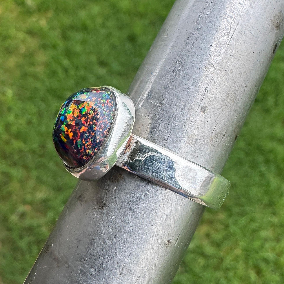 Thumbnail: Handmade Sterling Silver and lab Grown Black Opal Ring Size US 7.5