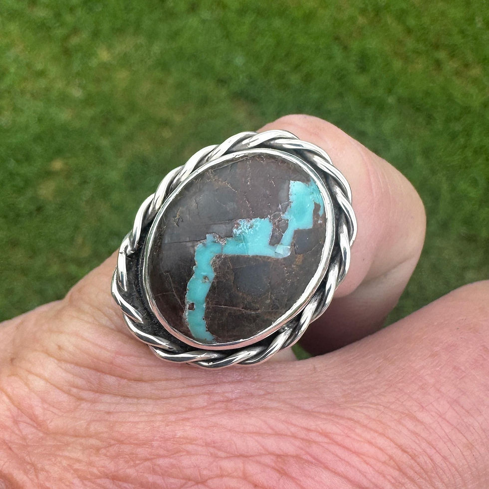 Thumbnail: Handmade Black Jack Turquoise Sterling Silver Statement Ring Size 8 3/4