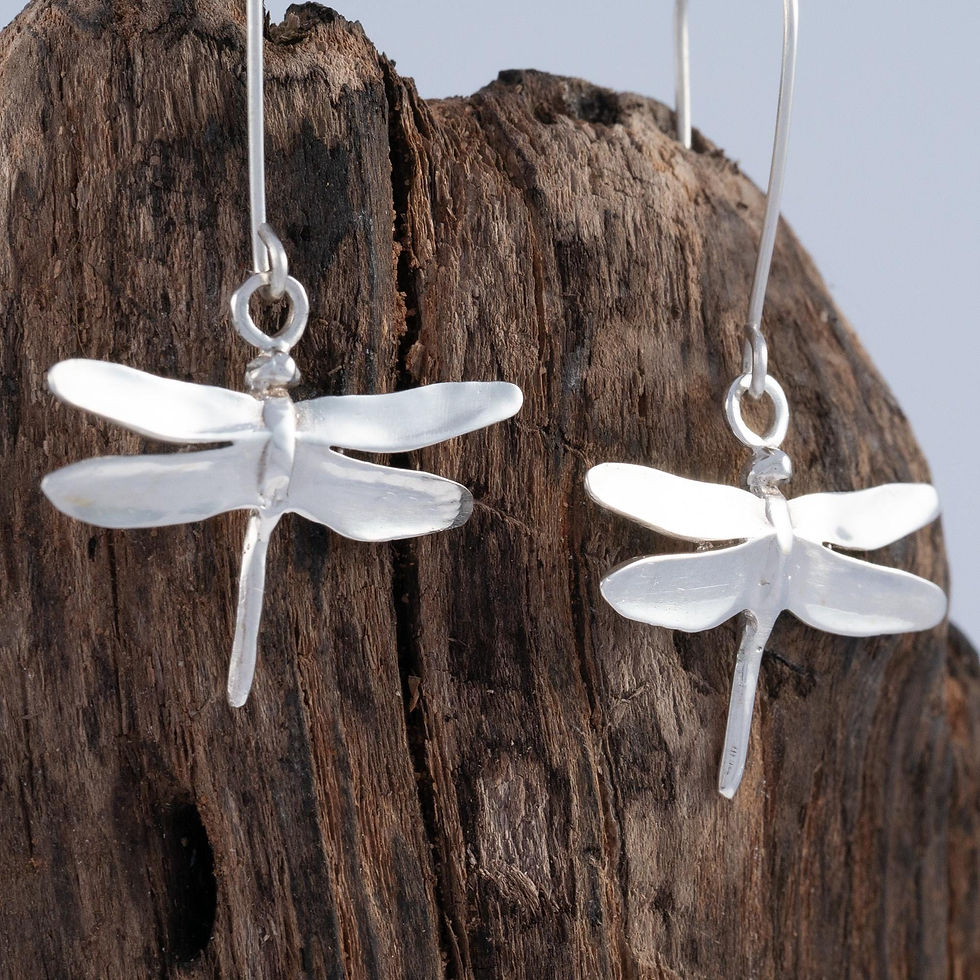 Thumbnail: Handmade Sterling Silver Dragonfly Dangle Earrings Made in the USA
