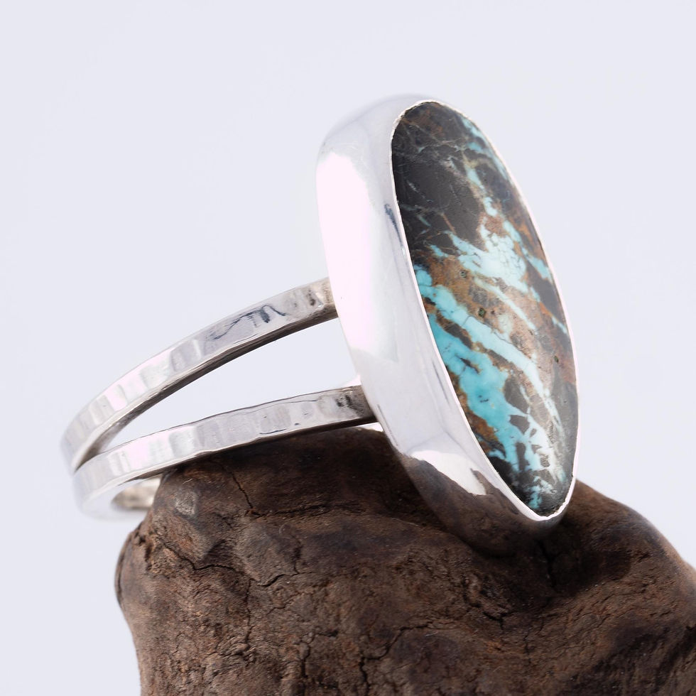 Thumbnail: Handmade Sterling Silver Black Jack Turquoise Ring Size 11.5 US Split Hammered