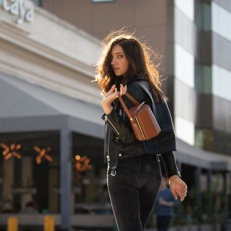 Thumbnail: Harper Amber Brown Leather Bucket Bag