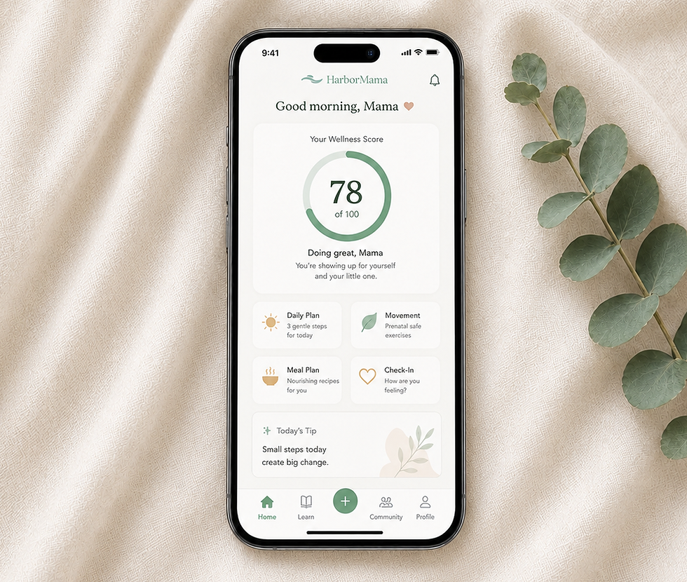 The Harbor Mama wellness app on a phone screen.