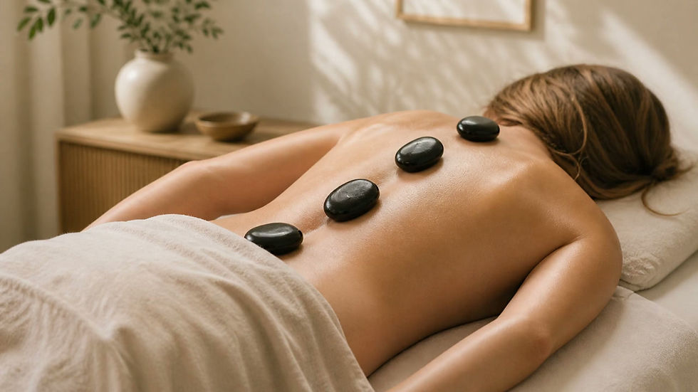 Firefly A serene spa setting where a client, lying on a massage table, gently breathes, ca