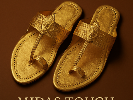 In a first-of-its-kind artistic expression, MIDAS TOUCH by Shehzad Khan unveils a breathtaking blend of tradition and luxury—Real 24K Gold Leaf Gilding on Traditional Kolhapuri Chappals.