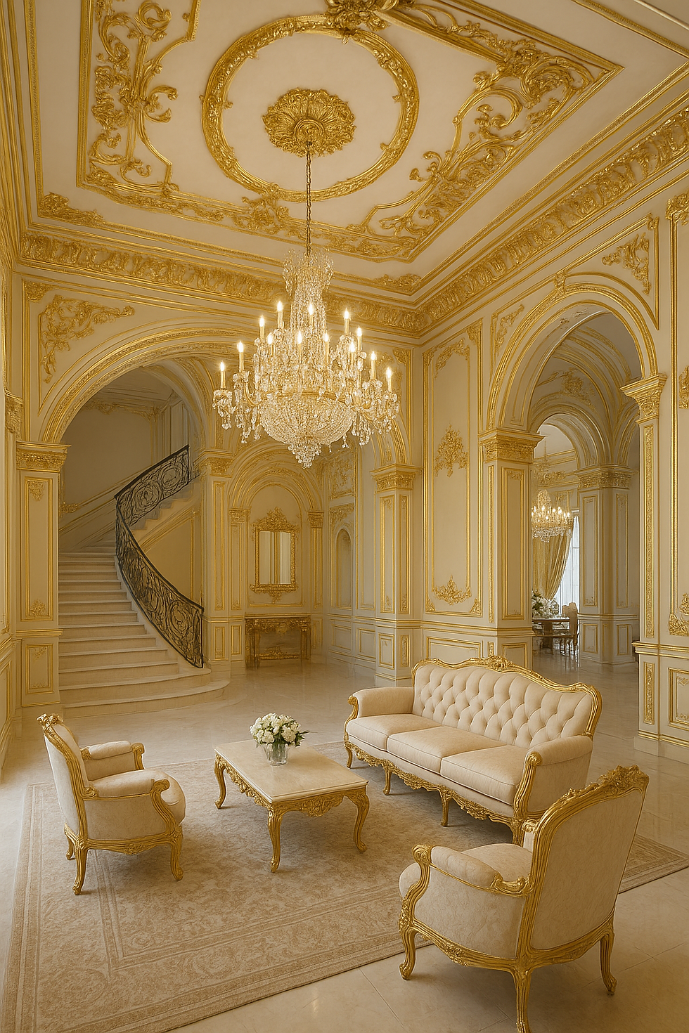 Luxurious gold leaf gilding artwork by MIDAS TOUCH by Shehzad Khan in Tbilisi, Georgia — showcasing handcrafted 24K gold detailing on architectural and interior design surfaces.