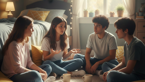 Buddies hang out in a cozy room, sipping on warm drinks and having deep chats.