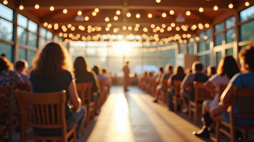 Eye-level view of a community center hosting a family event