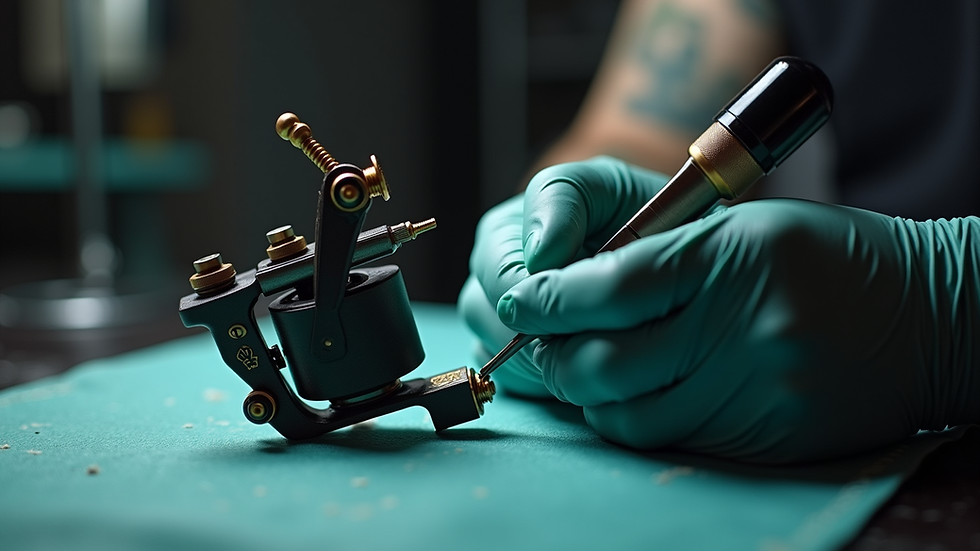 Close-up view of a tattoo machine on a clean workspace