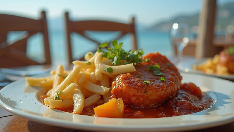 Close-up view of a traditional Turkish dish served at a beachside restaurant in Marmaris