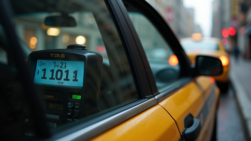 Close-up view of a taxi meter showing fare