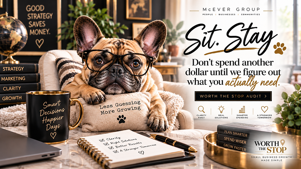 French bulldog using a magnifying glass to search online, illustrating the importance of helping customers find your small business on Google.