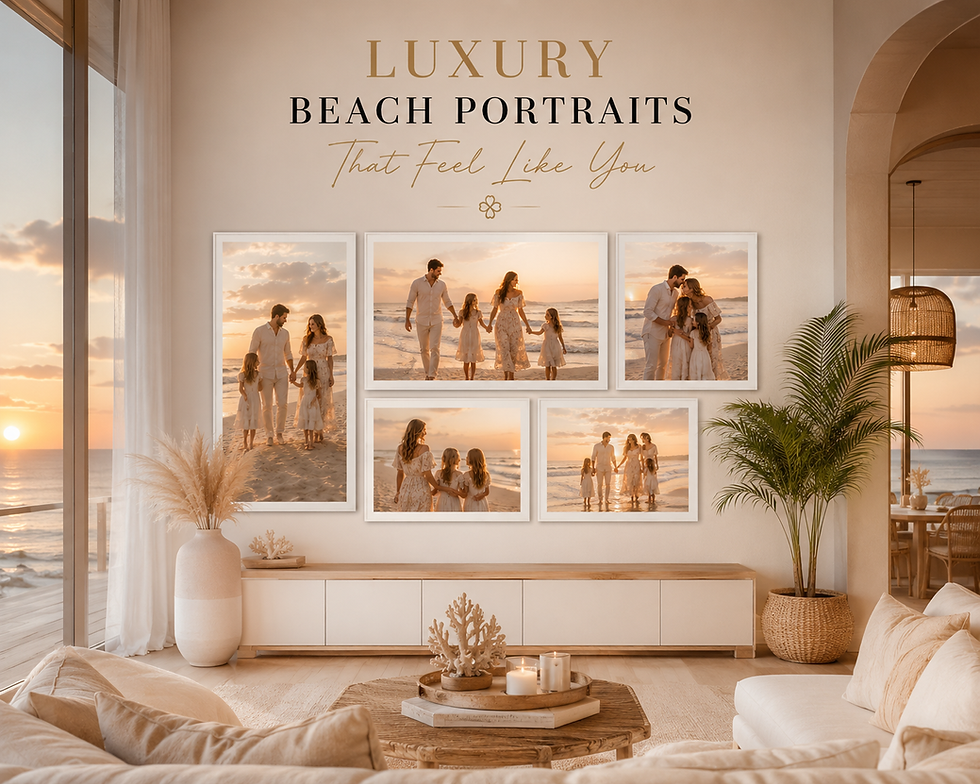 Elevate your family session with luxury beach portraits in Santa Rosa Beach featuring personal styling, flowing gowns, and timeless coastal artwork.