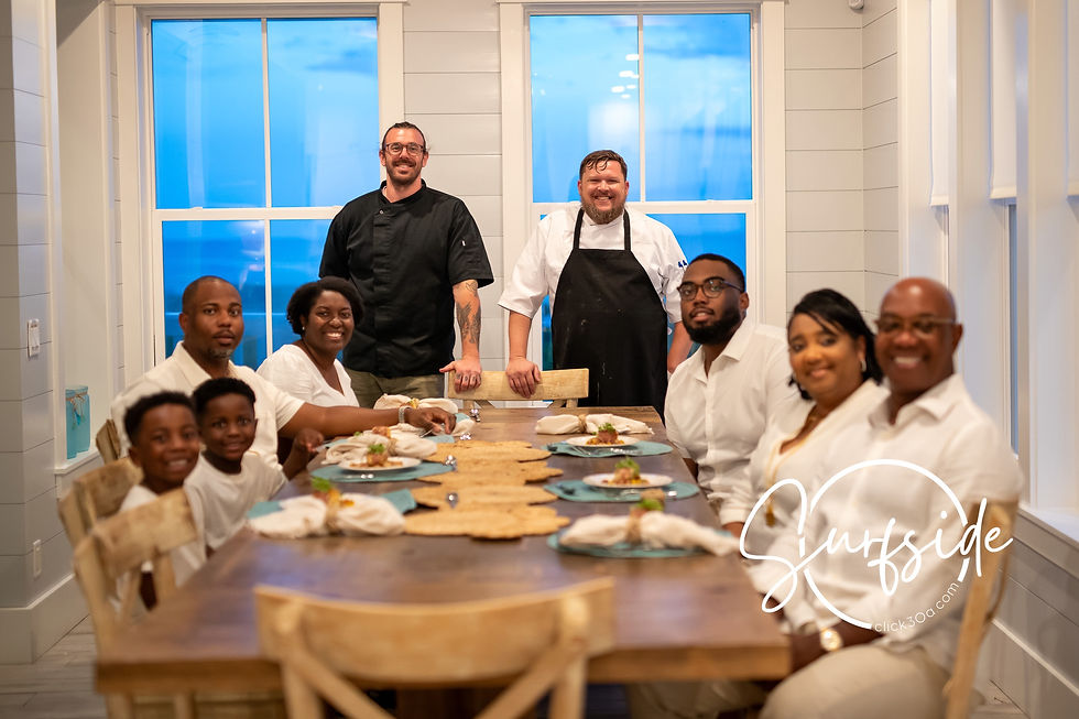 family eating a meal, thinking where can I book a beach portrait session in Santa Rosa Beach to capture this joy.