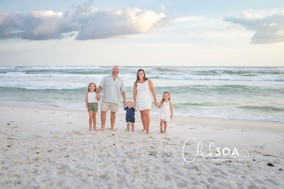 Soft blue chambray shirts paired with crisp white skirts create a classic aesthetic for your session with a 30A Photographer.