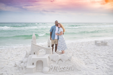 Closeup portrait of smiling faces during a sunrise vs sunset golden hour photo session in Myrtle Beach.