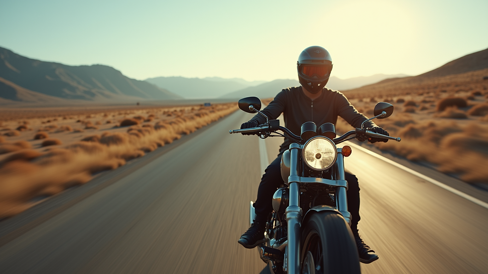 High angle view of a motorcycle on the open road