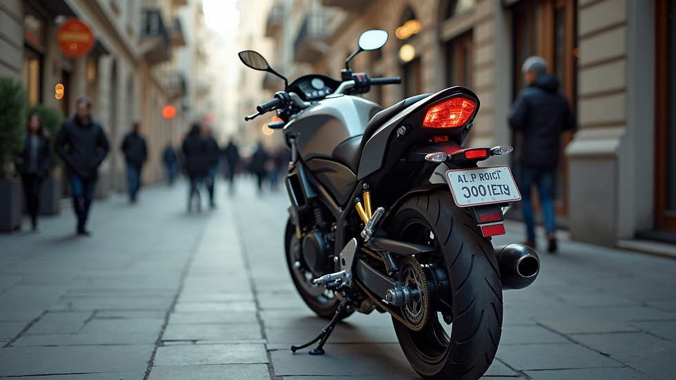 High angle view of a motorcycle parked in a public place for a buyer meeting