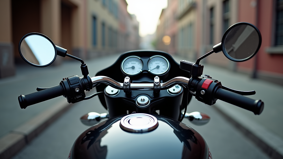 Close-up view of a motorcycle's dashboard and controls
