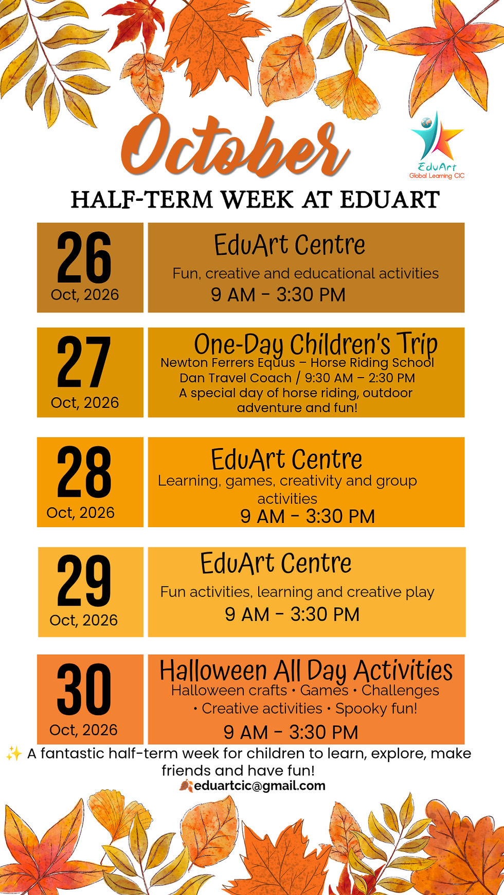 🍂🎃 OCTOBER HALF TERM WEEK AT EDUART🍂🎃