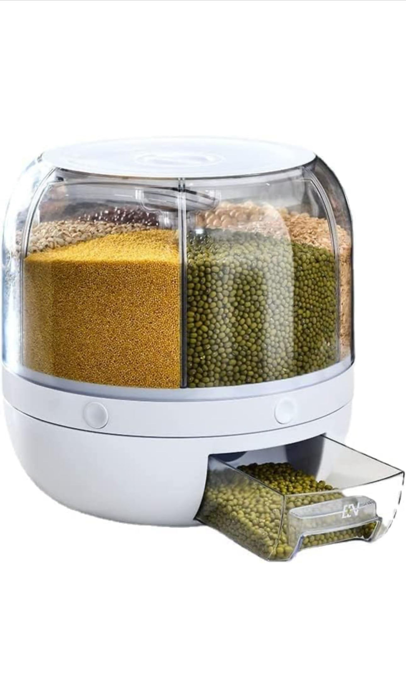 6 Grid Rotating Food Dispenser – 360° Round Bucket Sealed Grain Container
