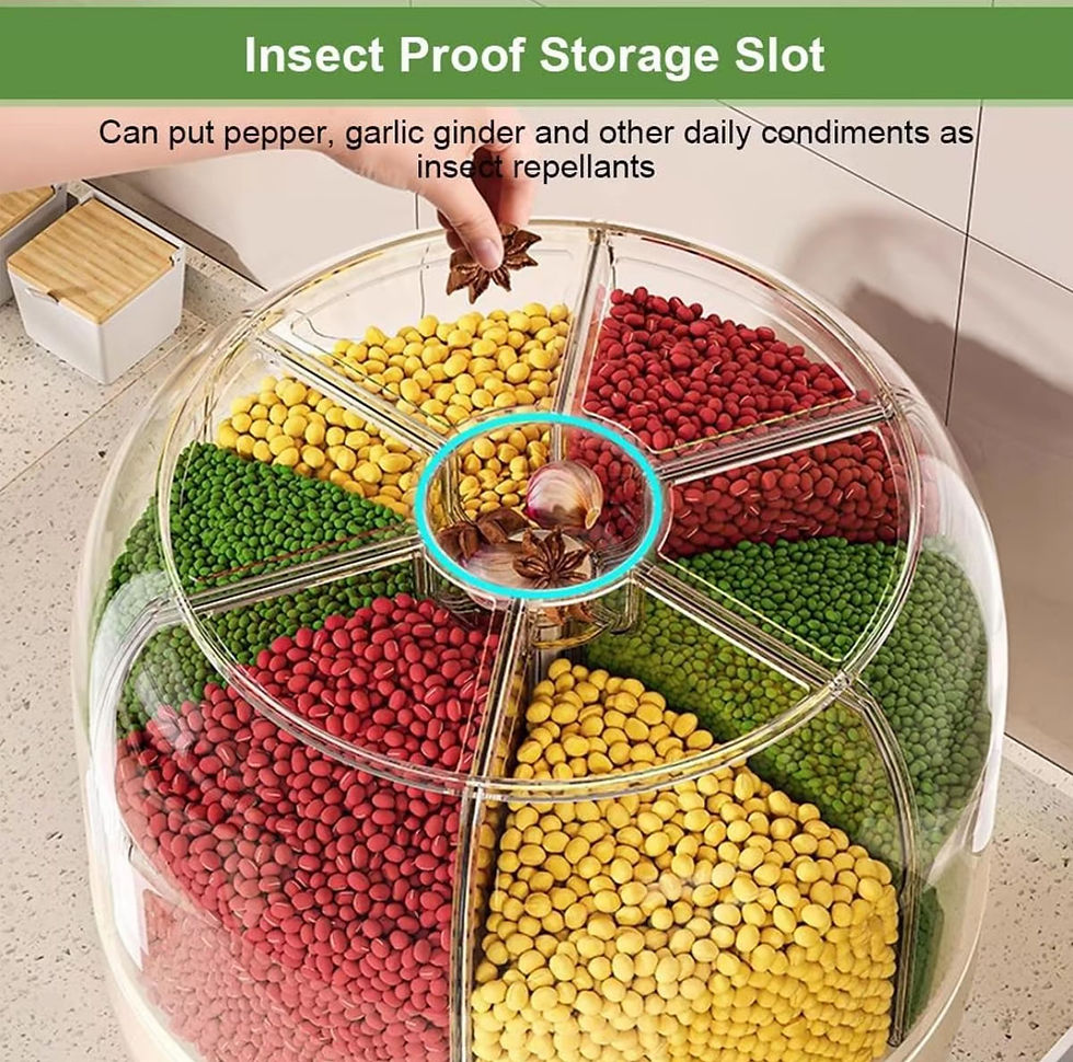 Thumbnail: 6 Grid Rotating Food Dispenser – 360° Round Bucket Sealed Grain Container 