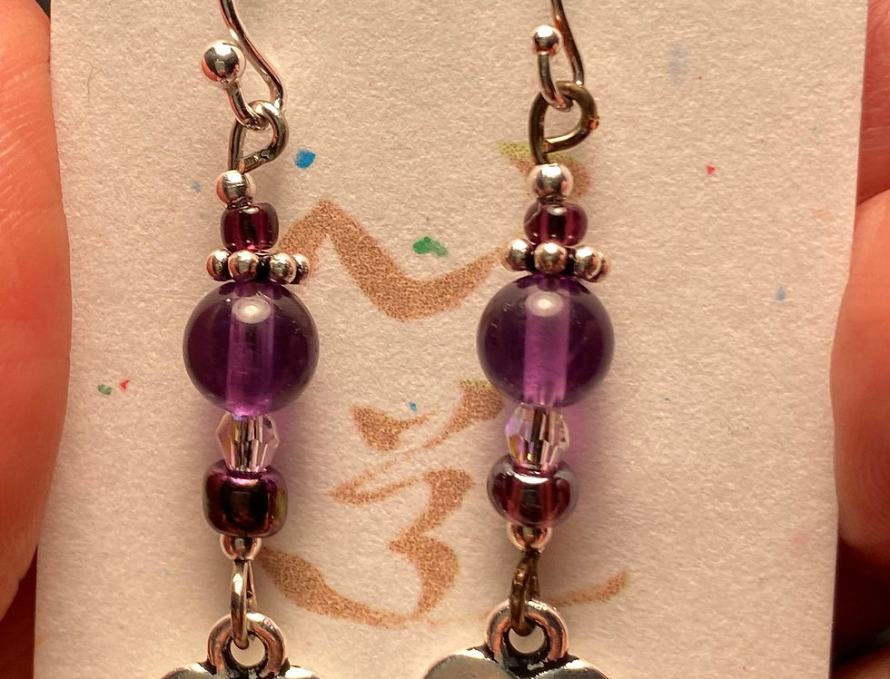 "I love my dog" Silver, Swarovski Crystal & Amethyst Earrings