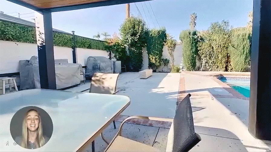 Gif of virtual tour example in backyard with pool