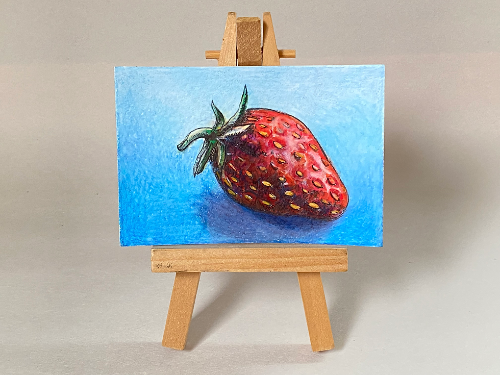 Thumbnail: Strawberry - Original ACEO Prismacolor Drawing - 2.5" x 3.5" 