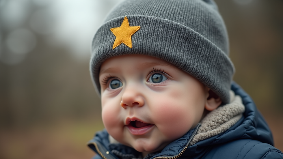 Augenblickaufnahme einer Baby-Beanie mit einem aufgebügelten Stern-Patch