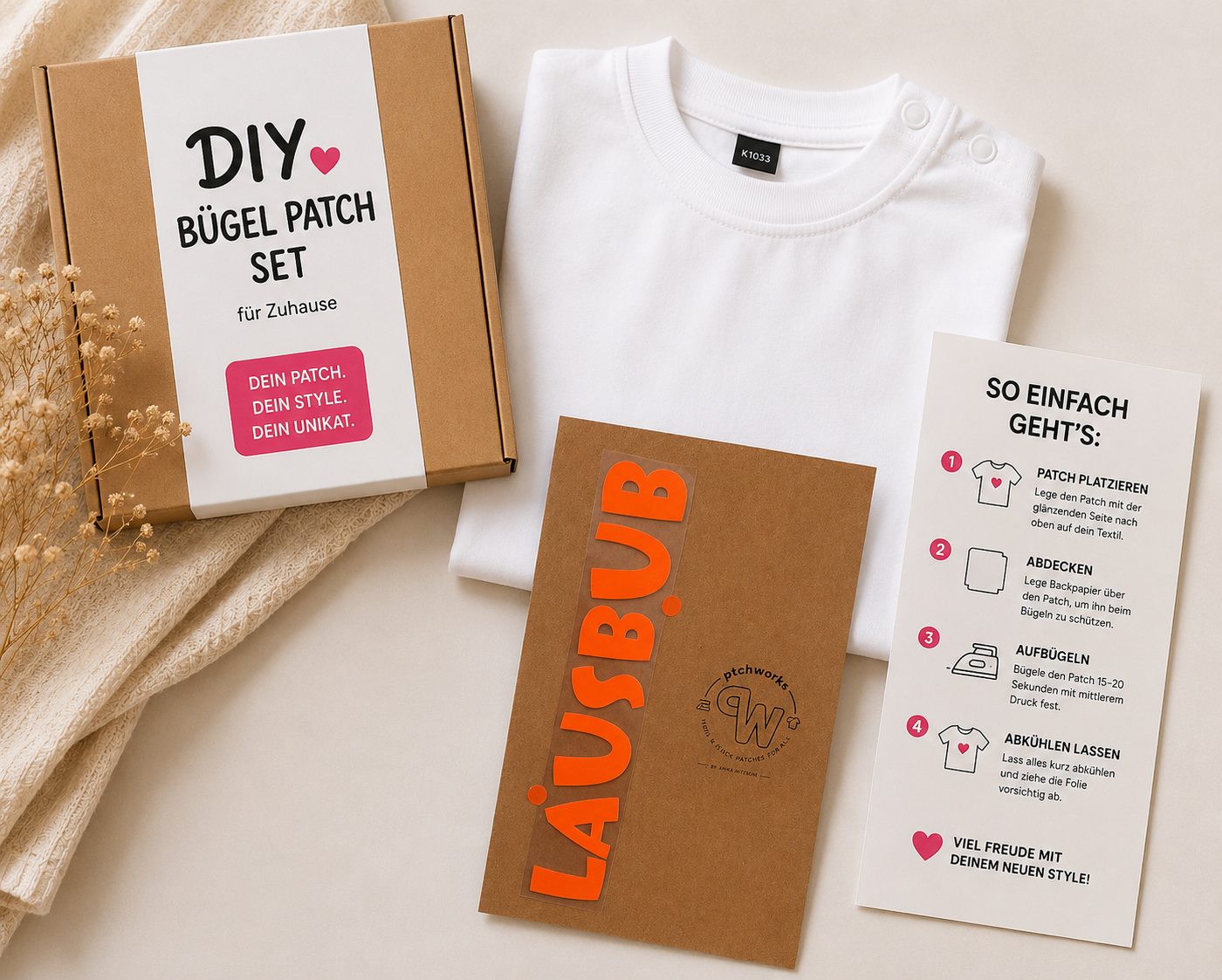 DIY SET für Zuhause "Lausbub" Neon Iron-On Flex Patch