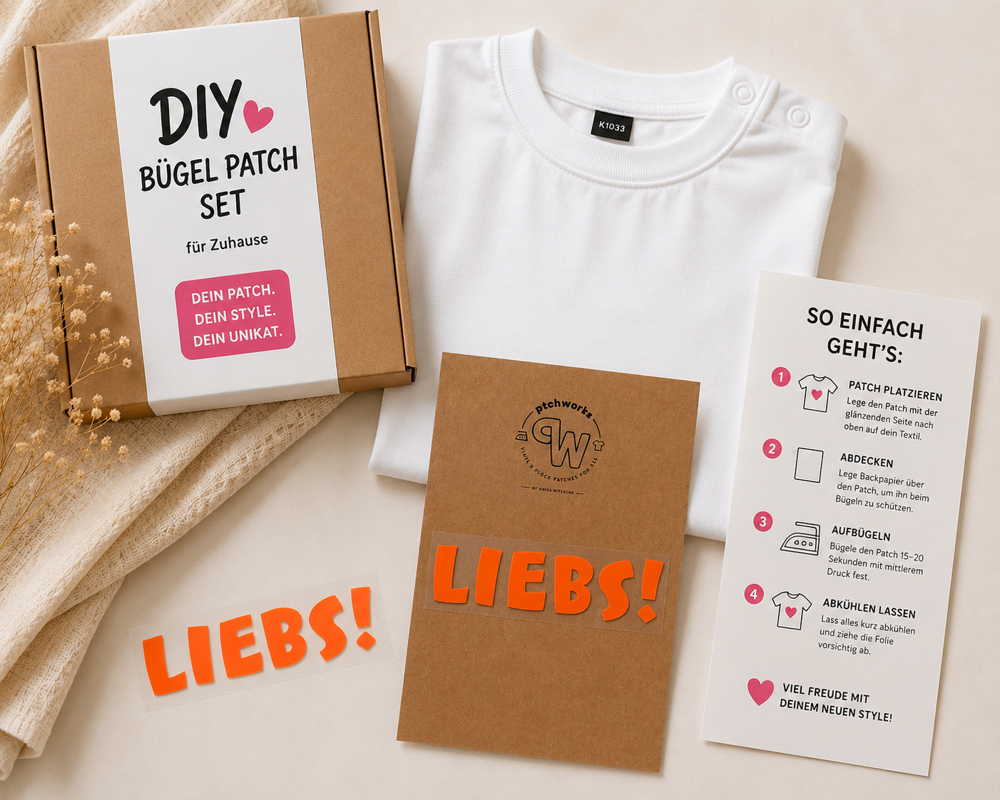 DIY SET für Zuhause "Liebs!" Neon Iron-On Flex Patch