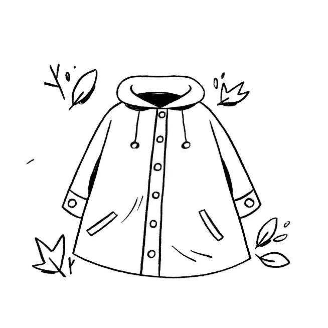 doodle illustration of winter jacket moving in the wind