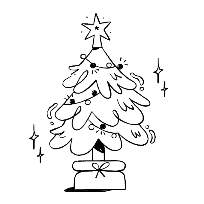 sparkling Christmas tree doodle illustration