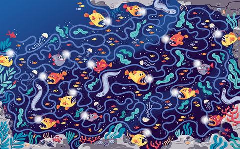 angler fish maze children's book illustration 