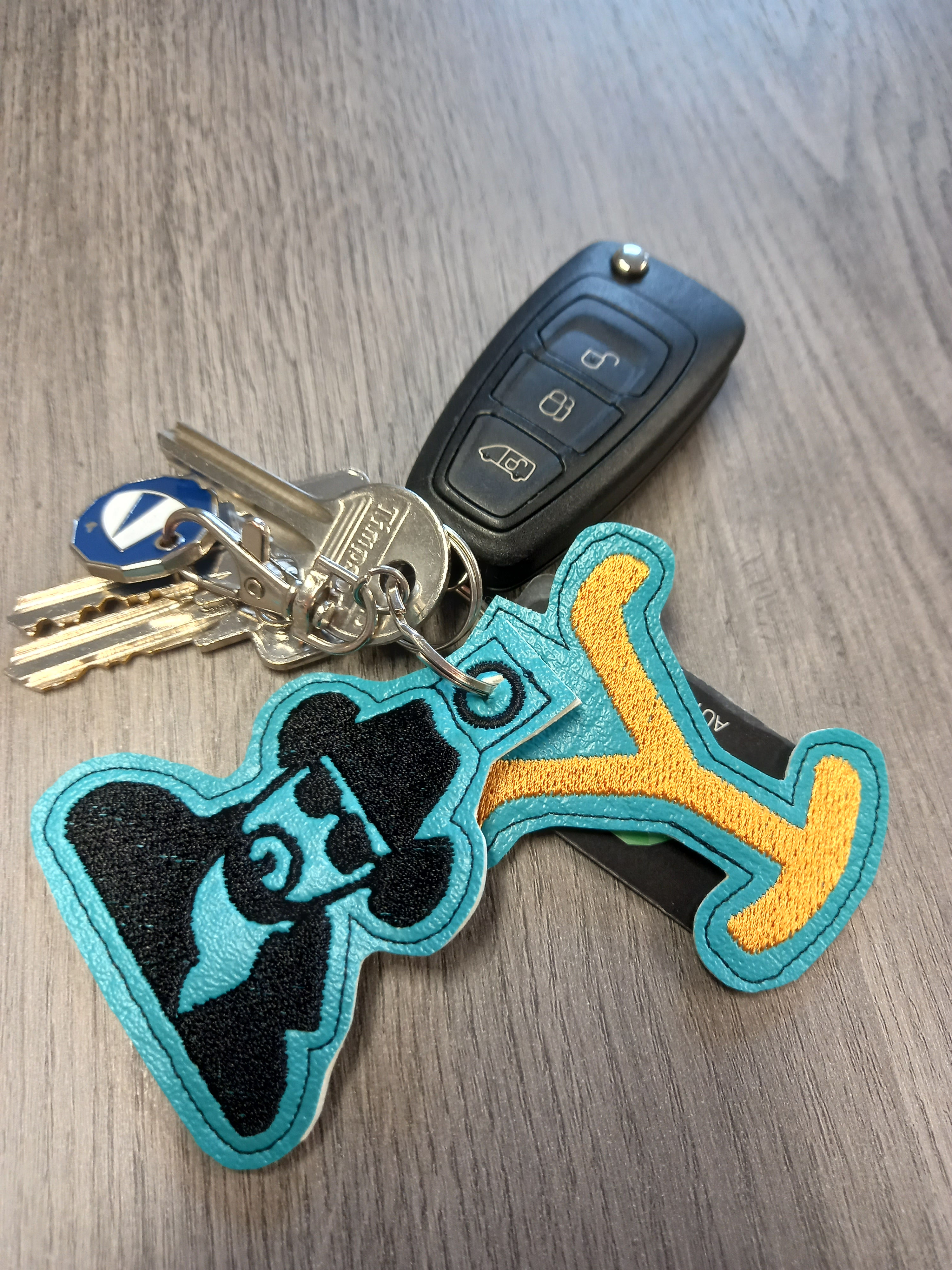 Embroidered Faux Leather Keyring Cowboy Ranch logo and/or character