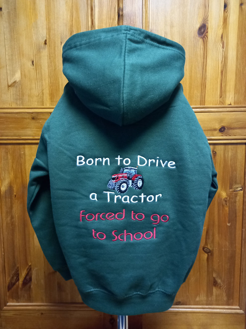 Born to Drive a Tractor forced to go to school Embroidered Back adult hoodie