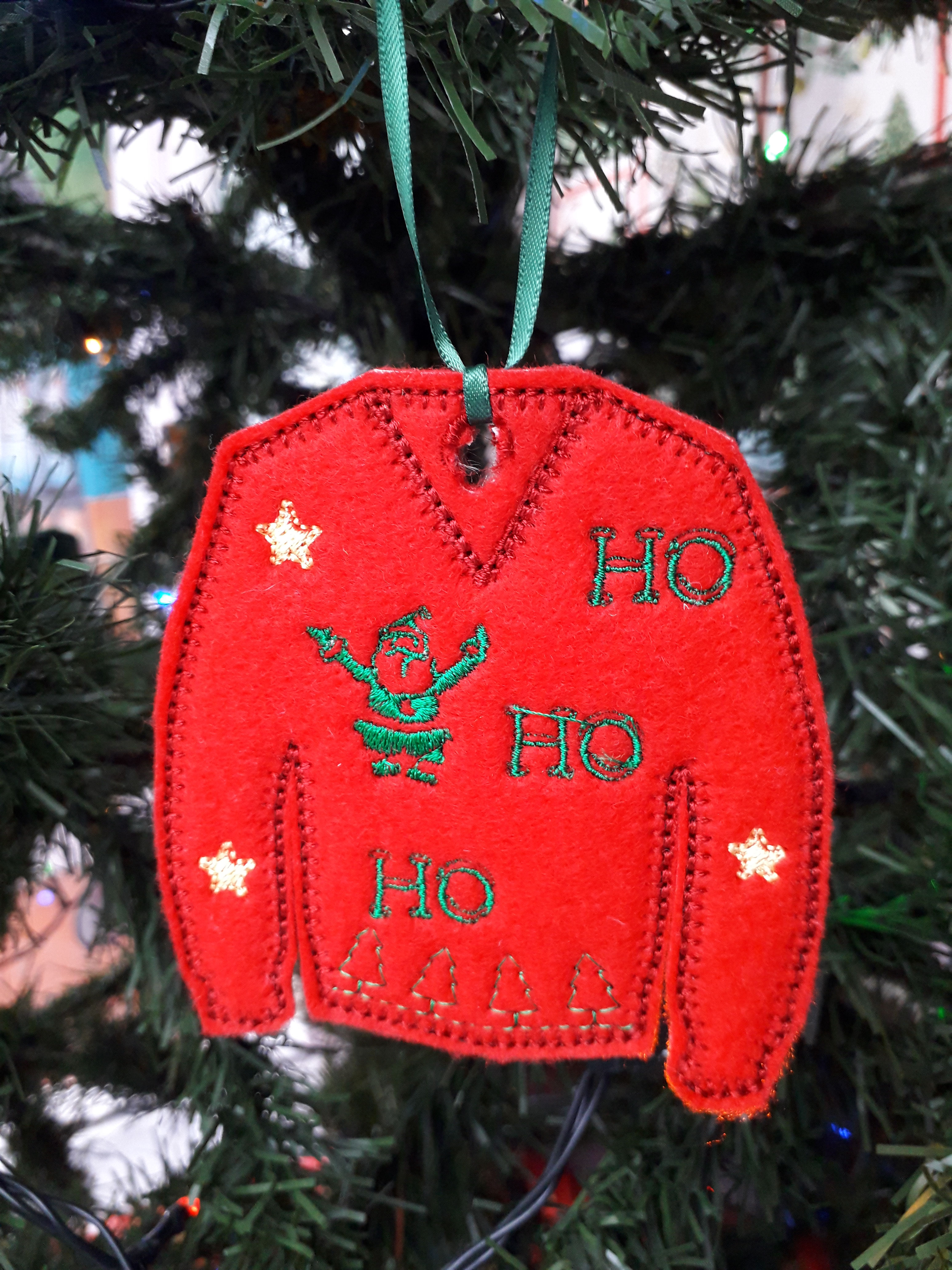 Embroidered Christmas Jumper hanging ornament keepsake