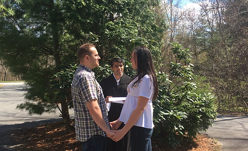 Justice Jonjy wedding in front of the island at 14 Lamplighter drive Shrewsbury