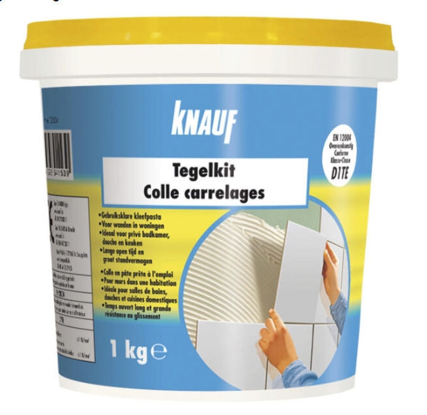 Knauf Super Tegelkit wit 1 kg gebruiksklare flexibele tegellijm voor keramische tegels en mozaïek op muren en vloeren.