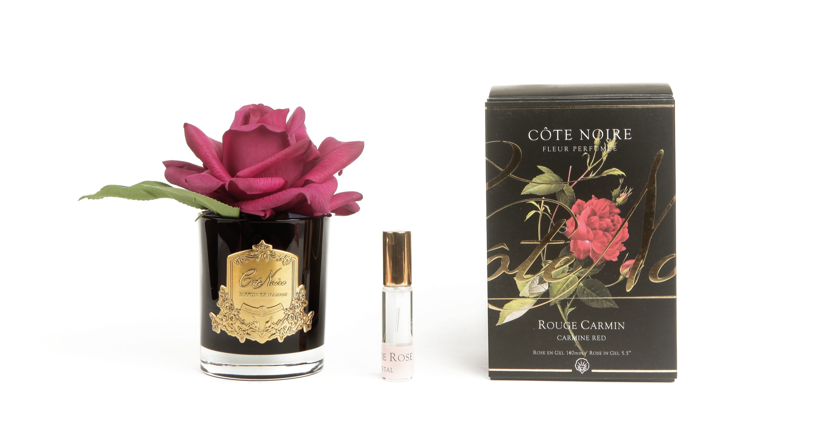 Single French Rose Carmine Red in Black Glass