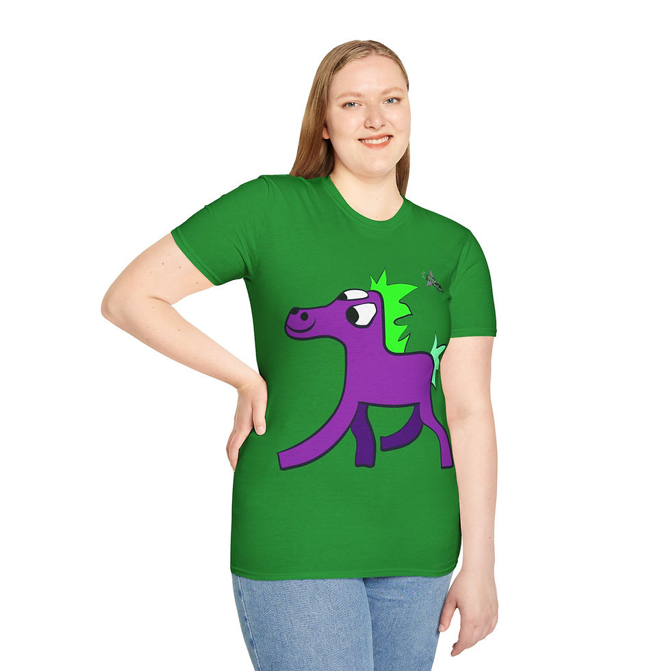 Thumbnail: AUS - Unisex TSHIRT- Wobbly Horse (purple/green)