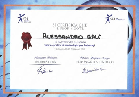 Certificato Dott. Alessandro Galì - Società Italiana di Andrologia
